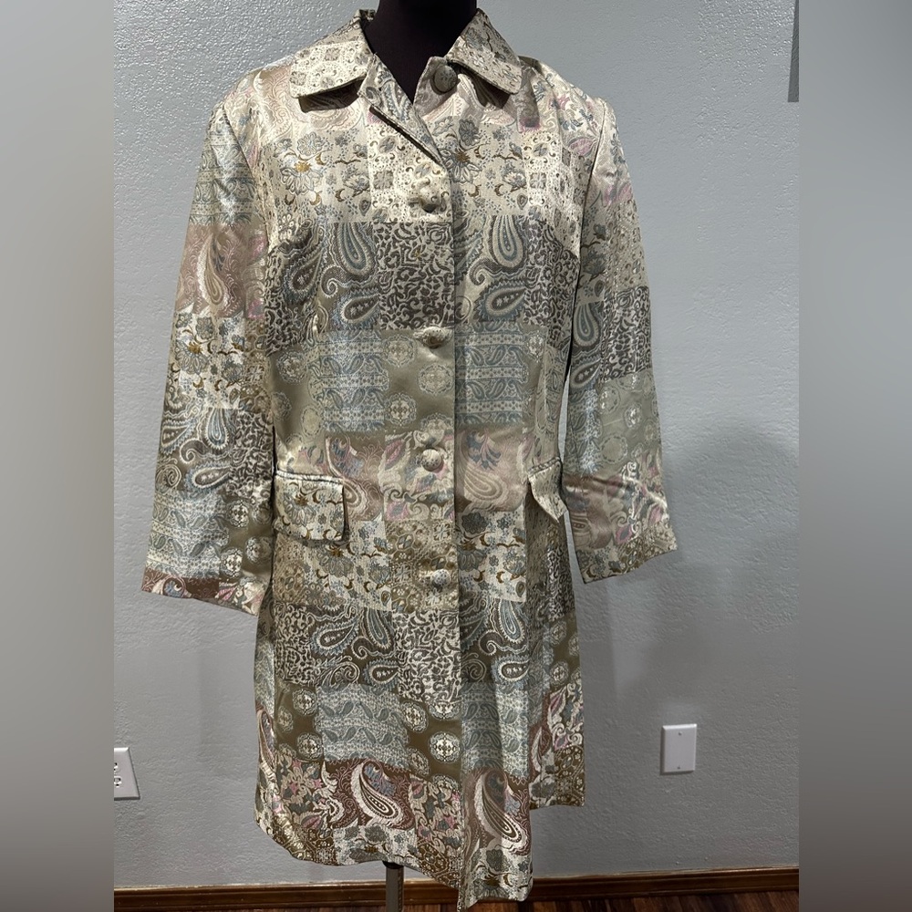 Vintage 1990s Elegant Satin Paisley Patterned Coat Jacket S-M